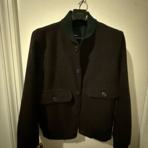 Red and blue check wool bomber jacket